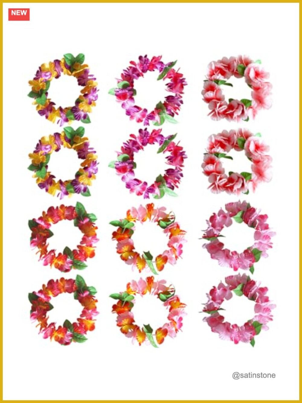 12 Pc Hawaiian Luau Headbands Soft Plastic Floral Wreath Hair Accessories